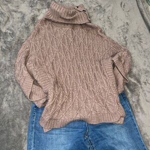 Wrangler Taupe Cable Knit Turtleneck Sweater